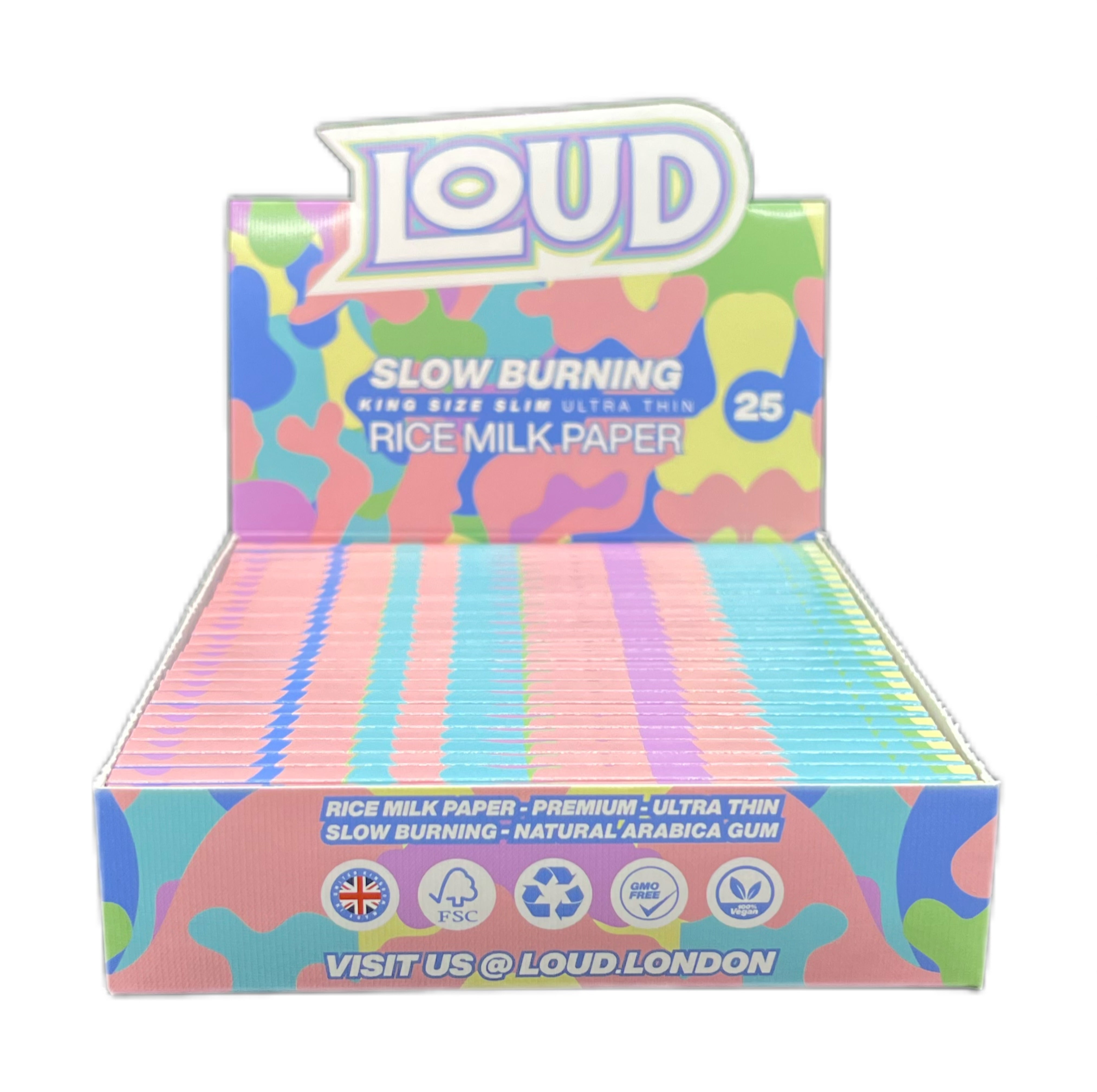 LOUD LDN™️ King Size Slim Papers  - Ultra Thin - Slow Burning - Rice Milk Paper (White)